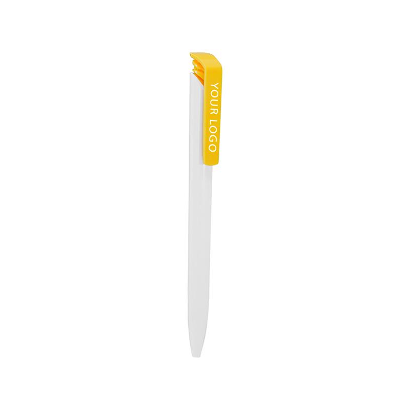 Yellow Color Retractable Ballpoint Pen With The Barrel, Clip & Push Button